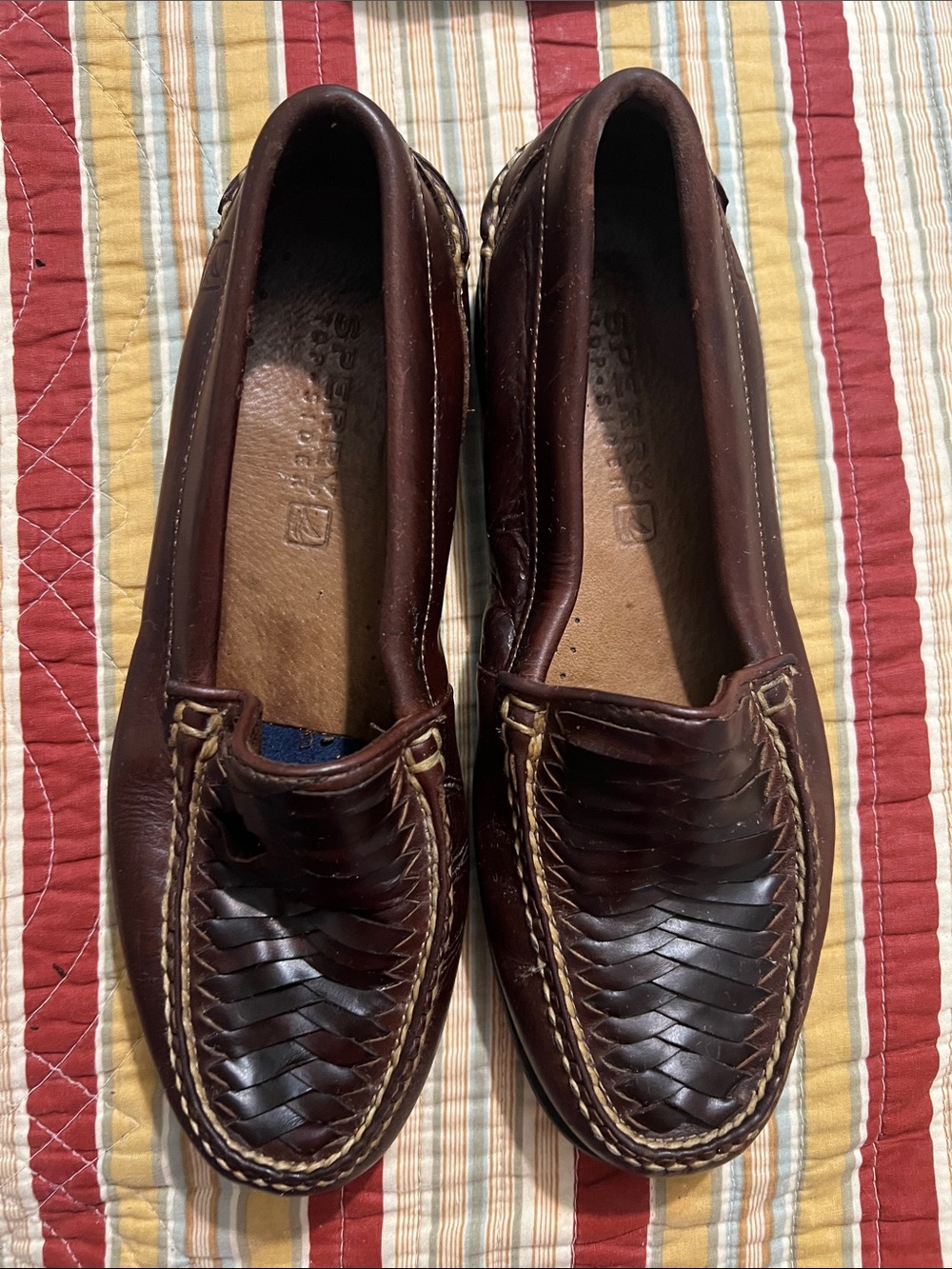 Classic Men's Brown Woven Leather Loafers 8.5